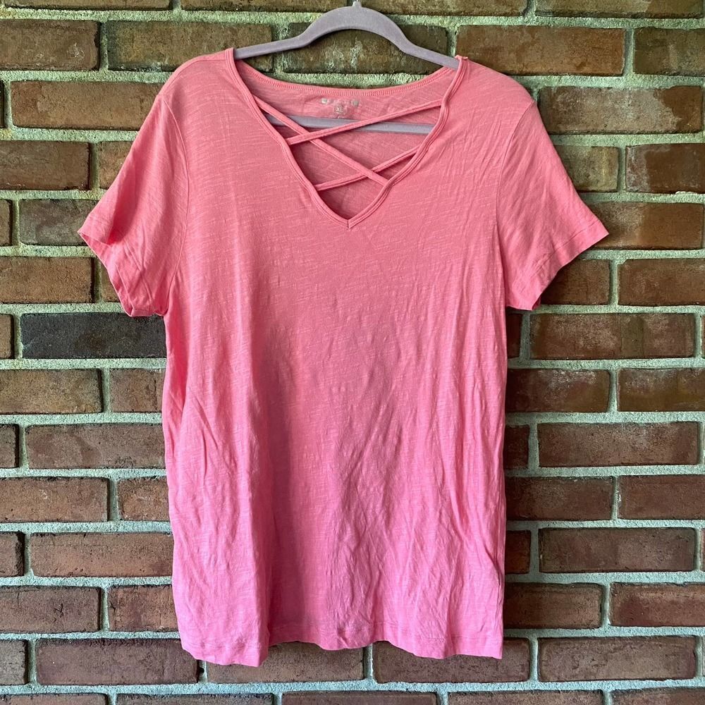 Architect Asymmetrical Criss Cross V-Neck Tee Pink XL